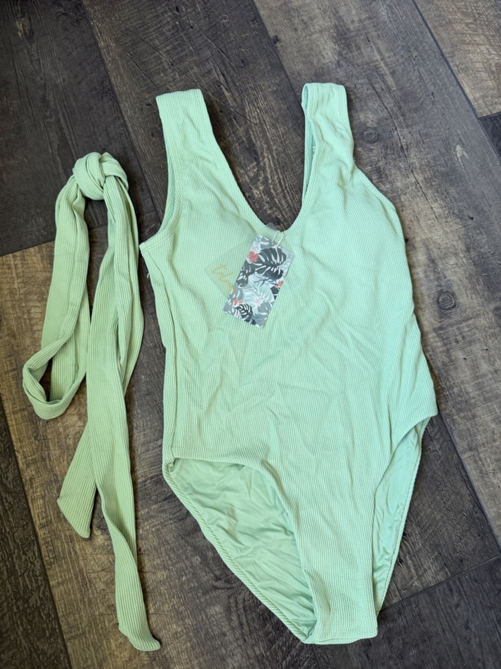 Toluca Mint Green Ribbed One-Piece Swimsuit with Waist Tie